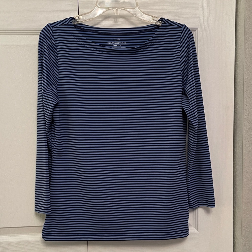 Vineyard Vines SANKATY Small Blue Striped Performance UPF+30 Pullover Top